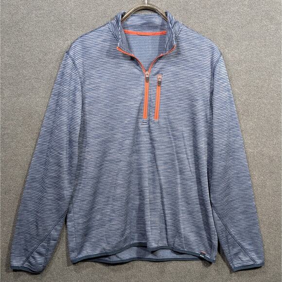 prAna Pullover Mens Large/XL Mock Neck Blue Orange 1/4 Zip Grid Fleece Jacket - Picture 1 of 13